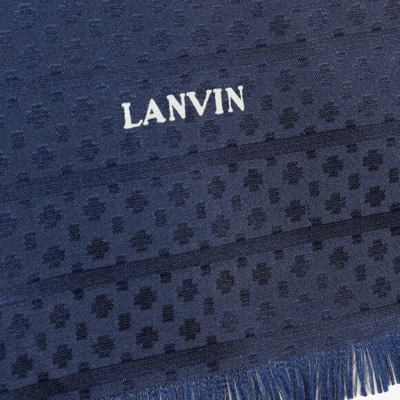 Lanvin Navy Geometric Print Fringe Silk Vintage Scarf - Picture 4 of 4